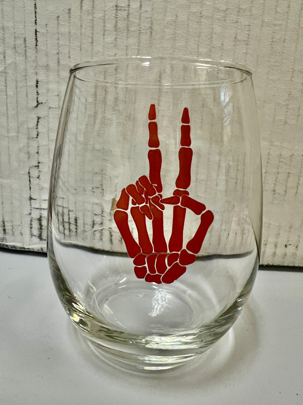 Skeleton Peace Wine Glass